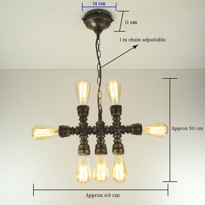 Industrial Steampunk Light Iron Pipe Edison Bulb Ceiling Chain 7 Heads - Image 7