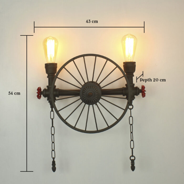 Vintage Wagon Wheel Cartwheel Chandelier Wall Light Metal Water Pipe Steampunk - Image 10