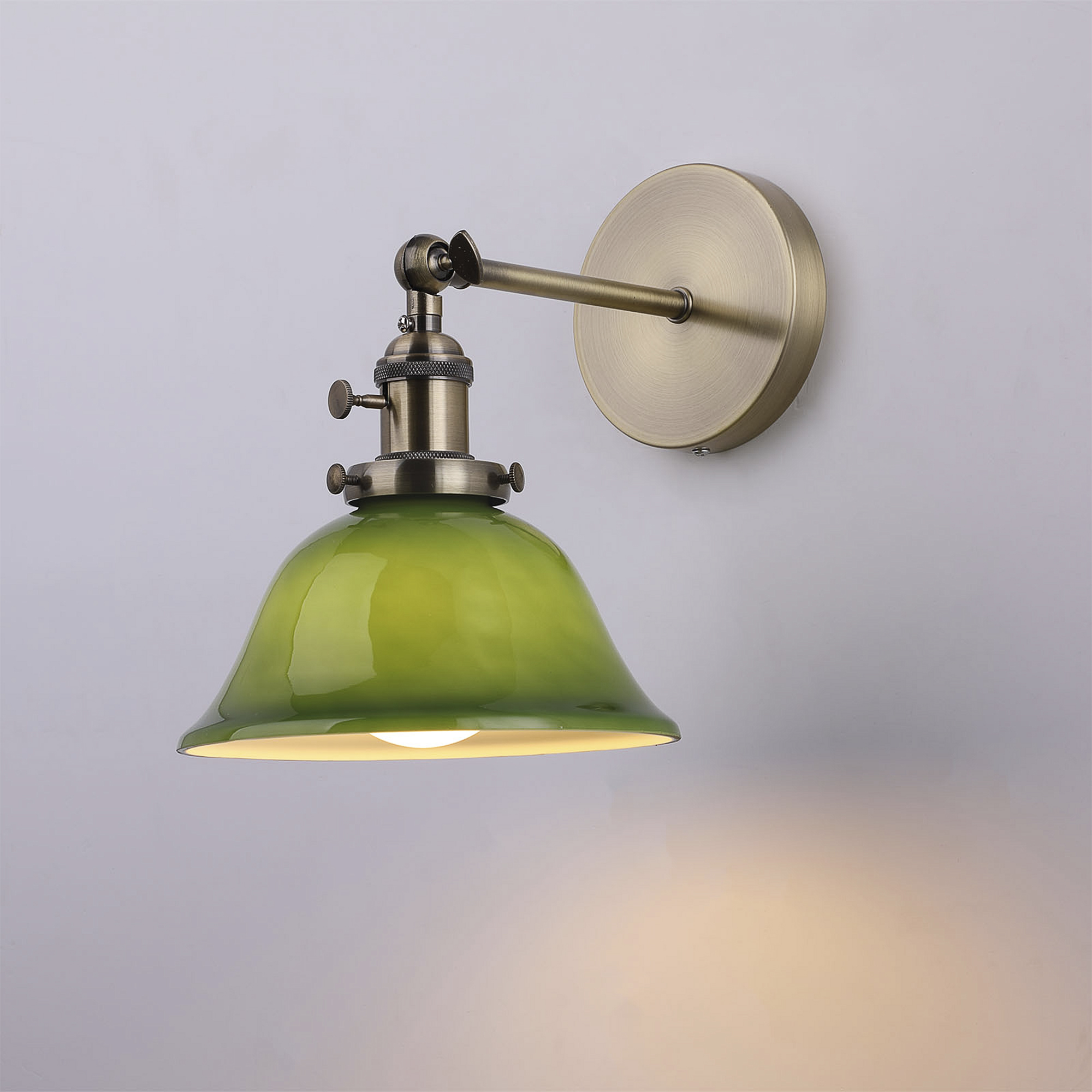 Vintage Industrial Wall Light With, Antique Green Glass Lamp Shade