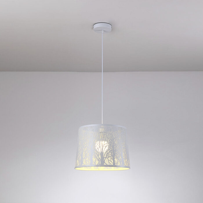 Modern Devon Easy to Fit Pendant Light Complete White Metal Woodland Shade - Image 5