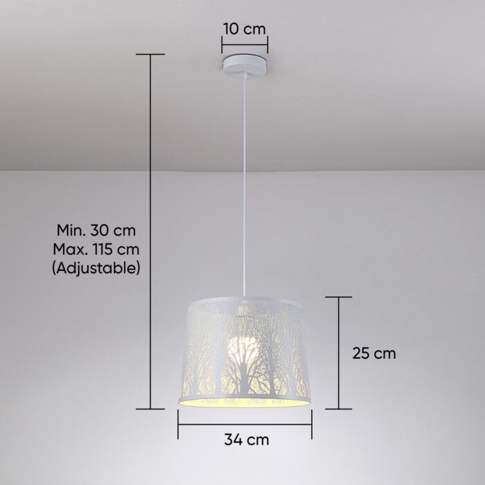 Modern Devon Easy to Fit Pendant Light Complete White Metal Woodland Shade - Image 11