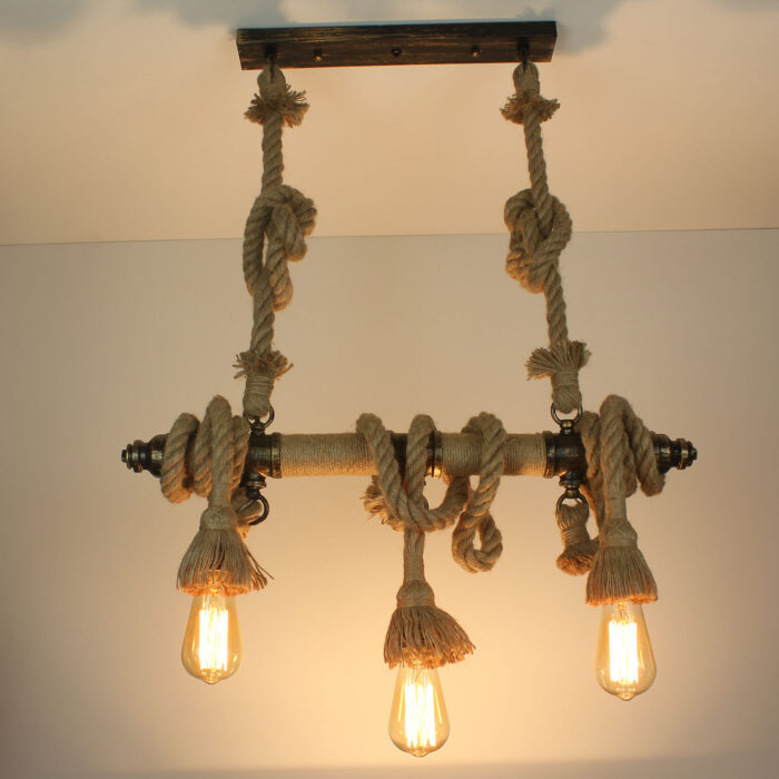 Industrial Steampunk Lighting Iron Pipe Edison Bulb Ceiling Bar Light with Rope - Image 5