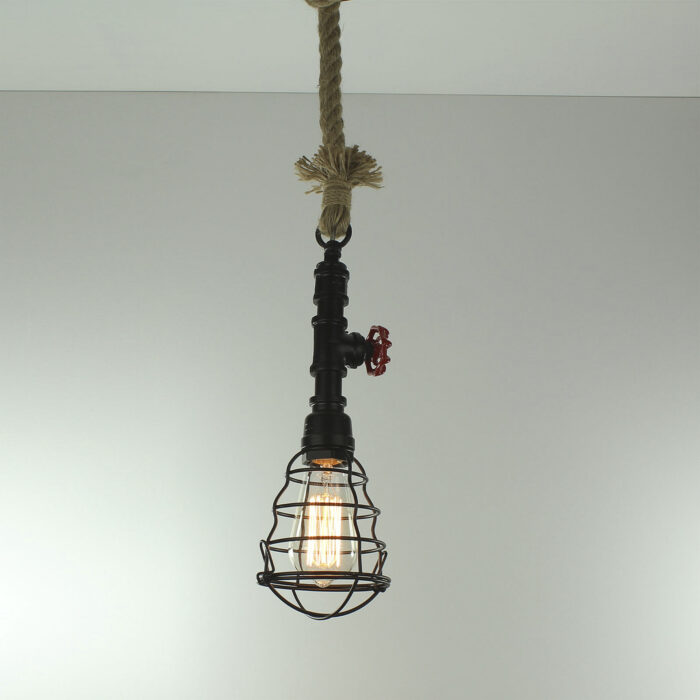 Vintage Industrial Retro Rope Water Pipe Cage Pendant Lamp Light