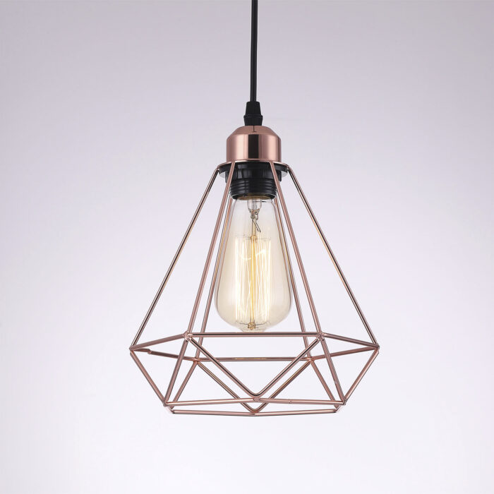 Vintage Industrial Metal Cage Copper Diamond Bar Pendant Light Lamp Shade