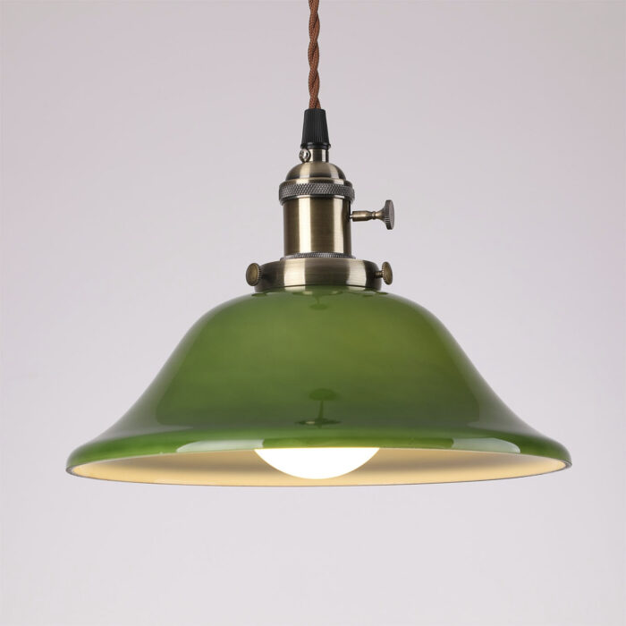 Vintage Industrial Pendant Light with Green Glass Lamp Shade - Gaming Billiards