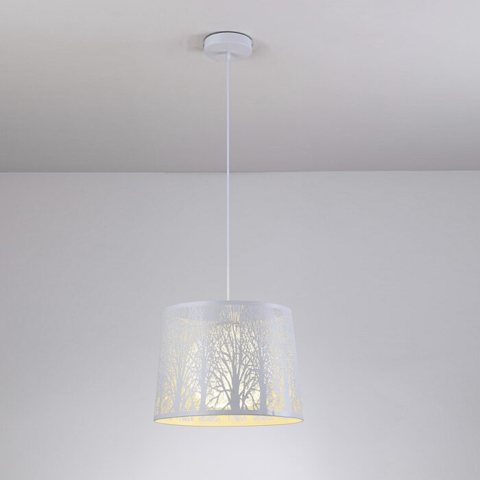 Modern Devon Easy to Fit Pendant Light Complete White Metal Woodland Shade - Image 2