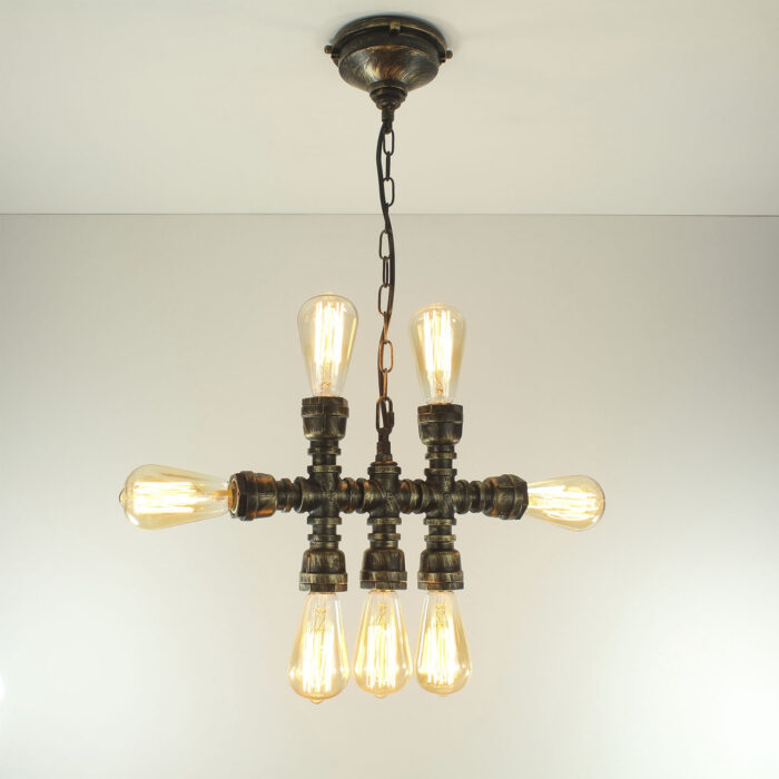 Industrial Steampunk Light Iron Pipe Edison Bulb Ceiling Chain 7 Heads - Image 3