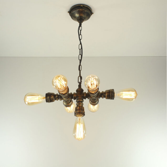 Industrial Steampunk Light Iron Pipe Edison Bulb Ceiling Chain 7 Heads - Image 4