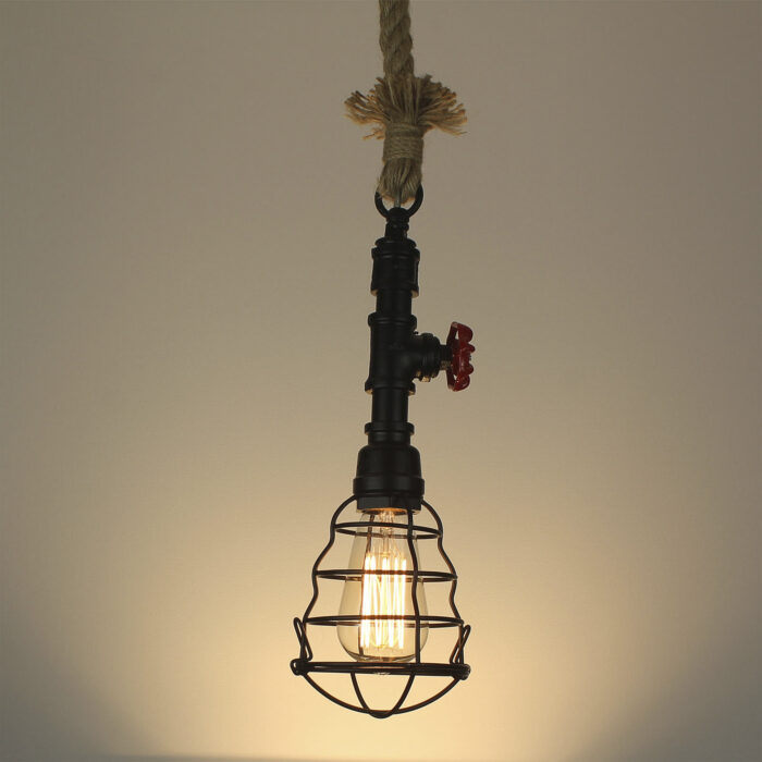 Vintage Industrial Retro Rope Water Pipe Cage Pendant Lamp Light - Image 4