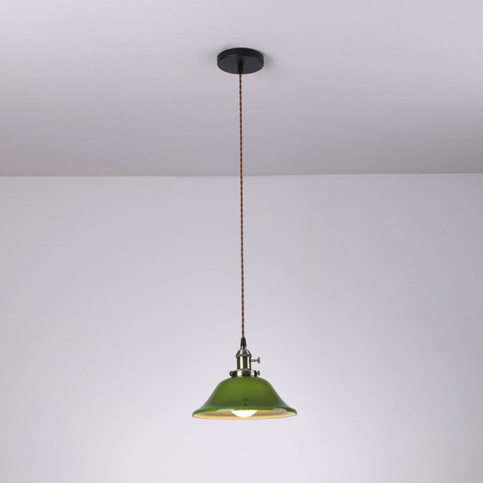 Vintage Industrial Pendant Light with Green Glass Lamp Shade - Gaming Billiards - Image 4