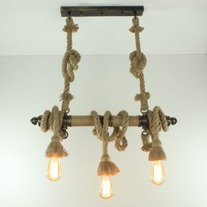 Industrial Steampunk Lighting Iron Pipe Edison Bulb Ceiling Bar Light with Rope - Image 2