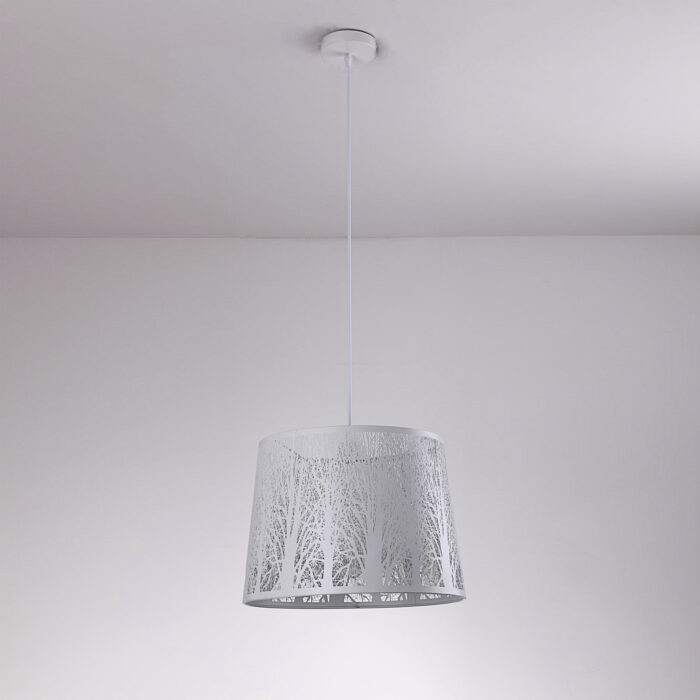 Modern Devon Easy to Fit Pendant Light Complete White Metal Woodland Shade - Image 3