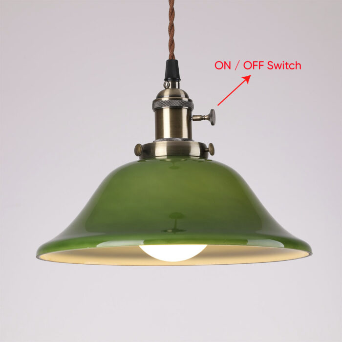 Vintage Industrial Pendant Light with Green Glass Lamp Shade - Gaming Billiards - Image 3