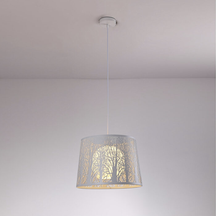 Modern Devon Easy to Fit Pendant Light Complete White Metal Woodland Shade - Image 12