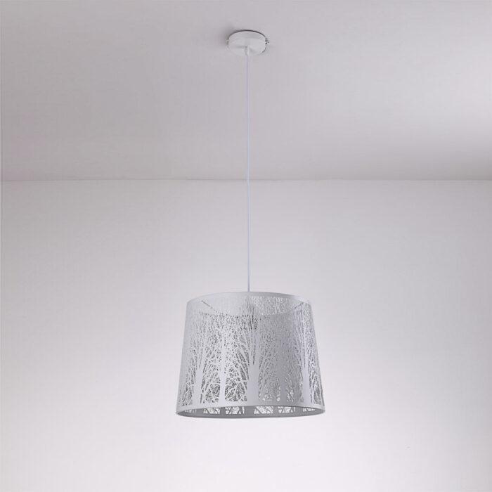 Modern Devon Easy to Fit Pendant Light Complete White Metal Woodland Shade - Image 8