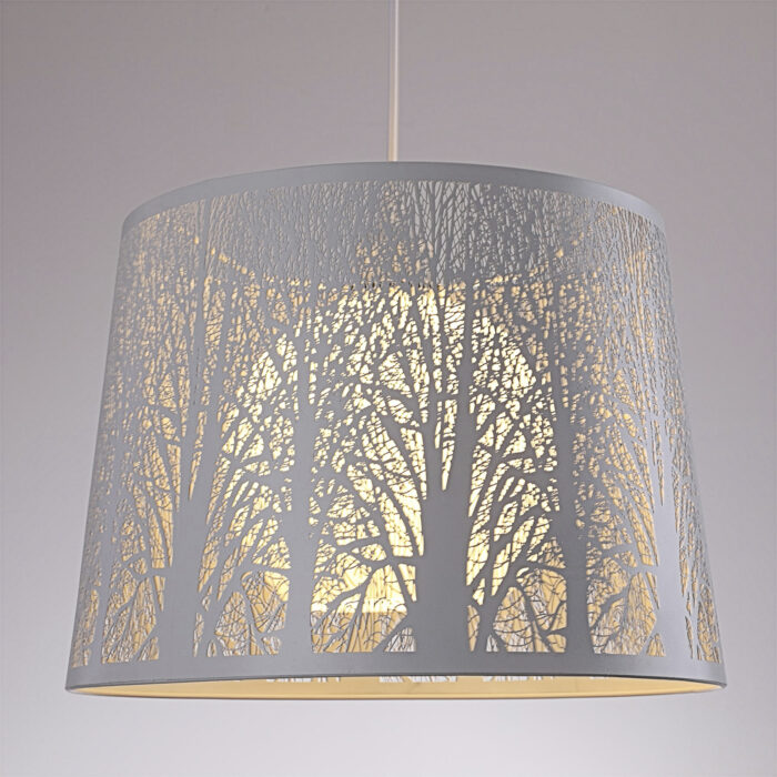 Modern Devon Easy to Fit Pendant Light Complete White Metal Woodland Shade