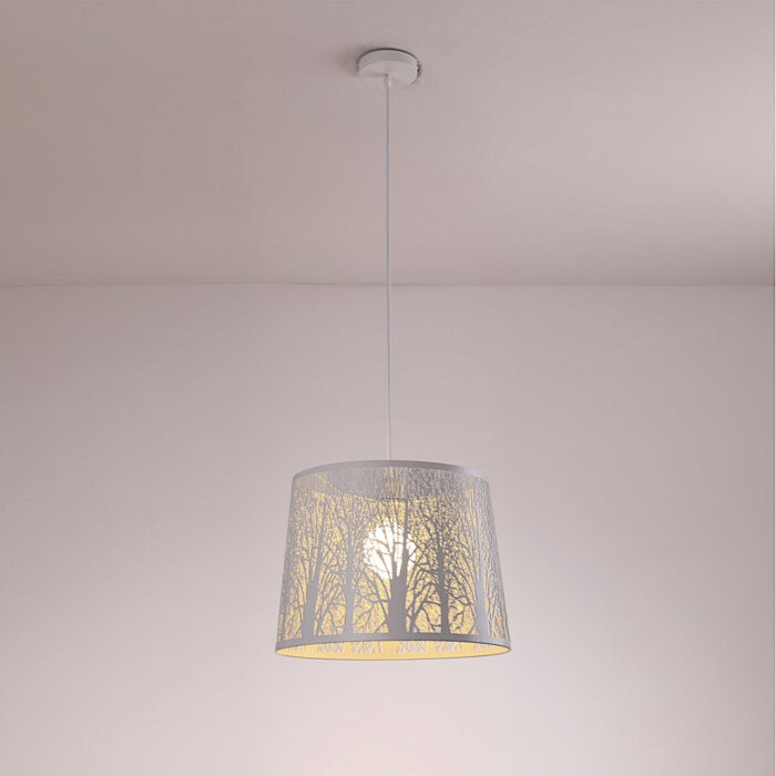 Modern Devon Easy to Fit Pendant Light Complete White Metal Woodland Shade - Image 9