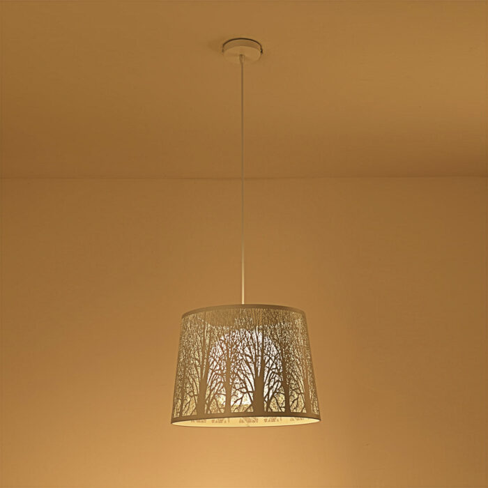 Modern Devon Easy to Fit Pendant Light Complete White Metal Woodland Shade - Image 4