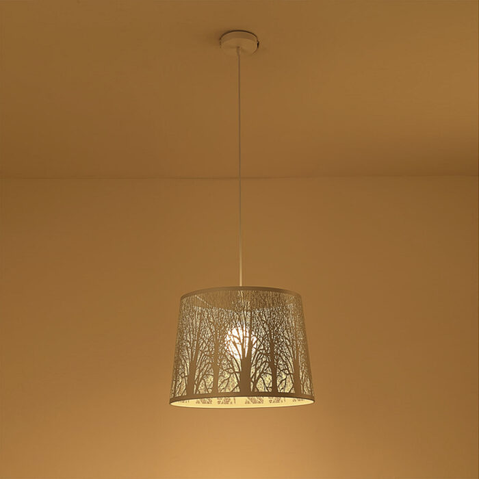 Modern Devon Easy to Fit Pendant Light Complete White Metal Woodland Shade - Image 10