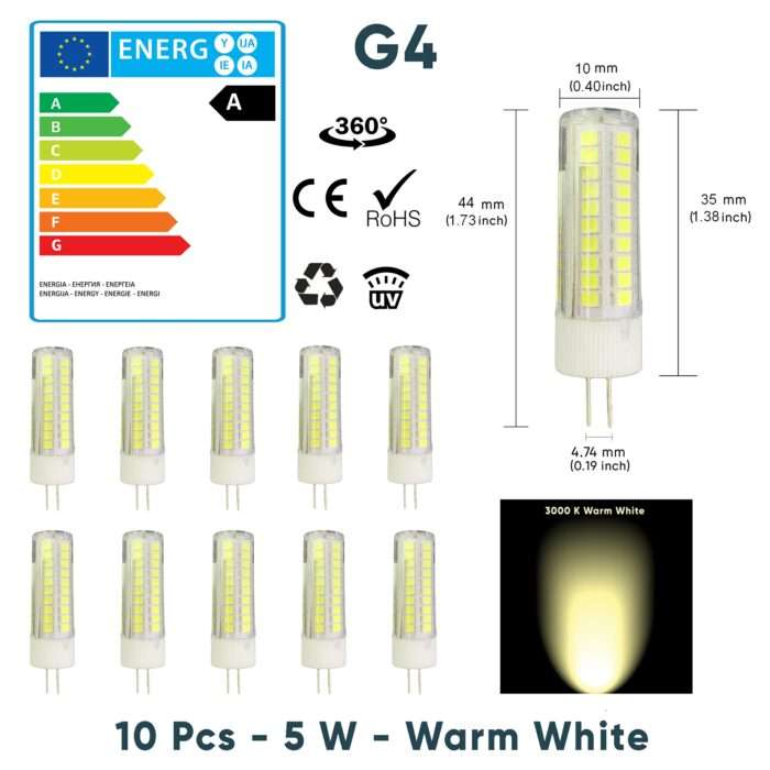 G4 LED 5W Capsule Light Bulb True Size Replacement G4 Bulbs AC/DC 12V