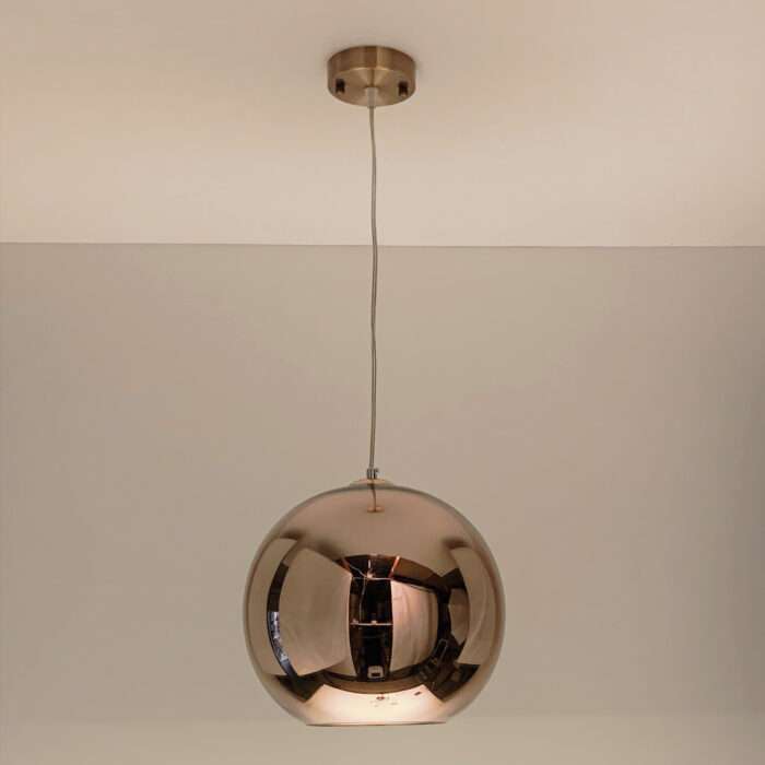 Modern Fashion Mirror Copper Round Ball Glass Shade Pendant Light Ceiling Lamp - Image 2