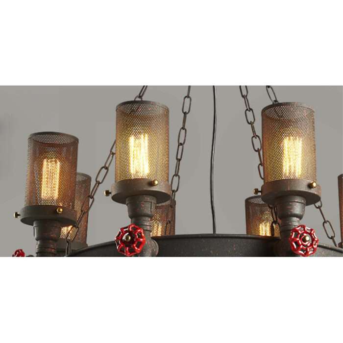 Industrial Steampunk Chandelier Iron Pipe Edison Bulb Ceiling Bar Light with Chain - Image 2