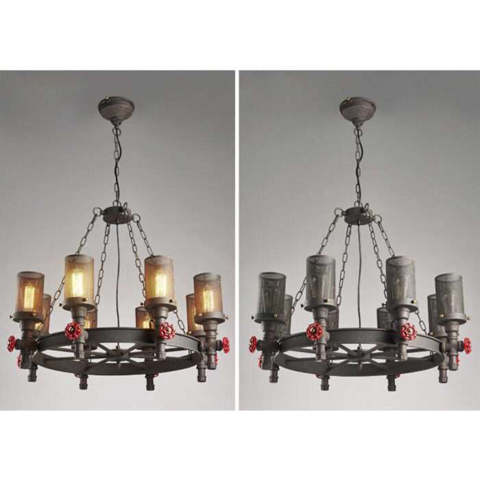 Industrial Steampunk Chandelier Iron Pipe Edison Bulb Ceiling Bar Light with Chain