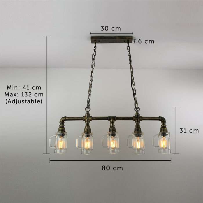 Industrial Steampunk Lighting Iron Pipe Edison Glass Ceiling Bar Light with Chain - Image 9