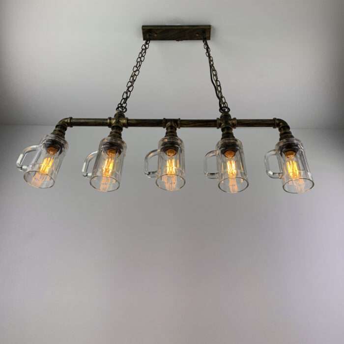 Industrial Steampunk Lighting Iron Pipe Edison Glass Ceiling Bar Light with Chain - Image 2