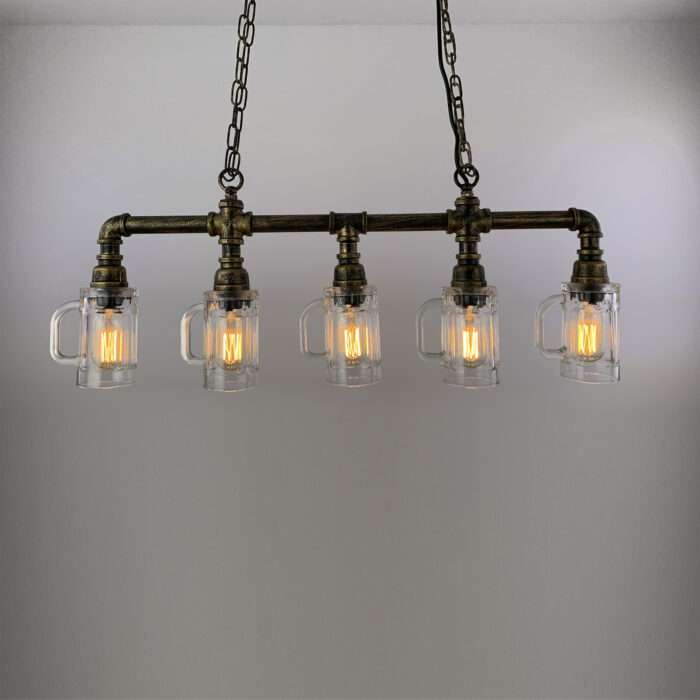 Industrial Steampunk Lighting Iron Pipe Edison Glass Ceiling Bar Light with Chain - Image 4