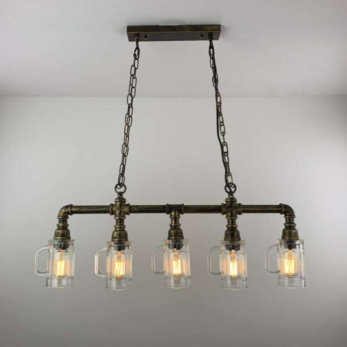 Industrial Steampunk Lighting Iron Pipe Edison Glass Ceiling Bar Light with Chain