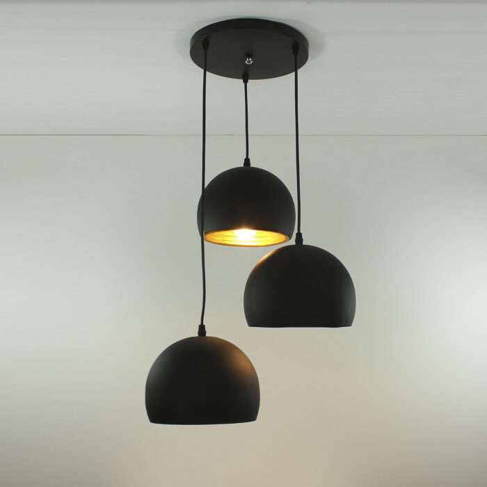 Modern 3 Way Ceiling Pendant Cluster Light Fitting Lights Black Gold Dome - Image 3