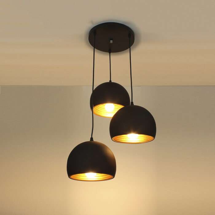 Modern 3 Way Ceiling Pendant Cluster Light Fitting Lights Black Gold Dome