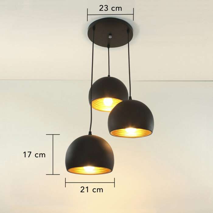 Modern 3 Way Ceiling Pendant Cluster Light Fitting Lights Black Gold Dome - Image 4