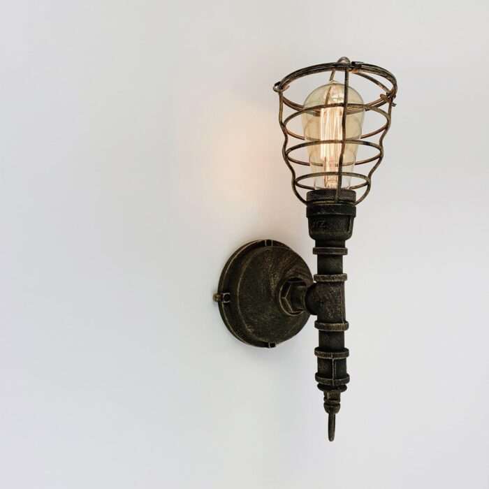 Vintage Unique Industrial Water Pipe Steampunk Sconce Cage Wall Light - Image 5