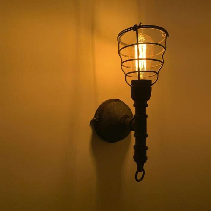 Vintage Unique Industrial Water Pipe Steampunk Sconce Cage Wall Light