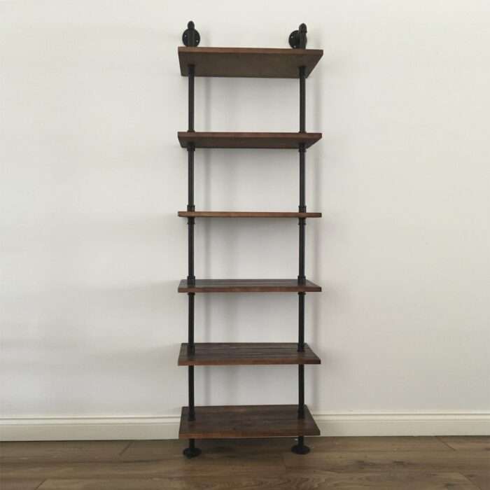 6 Tier Industrial Rustic Style Pipe Book Shelf Storage Wooden Steampunk,Bookcase - Image 3