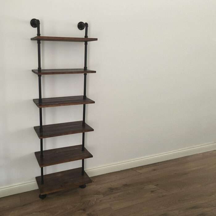 6 Tier Industrial Rustic Style Pipe Book Shelf Storage Wooden Steampunk,Bookcase - Image 5