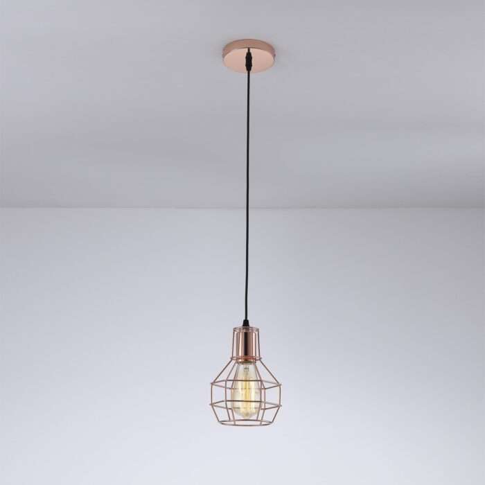 Vintage Industrial Metal Cage Copper Bar Pendant Light Lamp Shade - Image 2