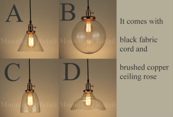 New Modern Vintage Industrial Retro Loft Ball Glass Shade Pendant Light Copper - Image 2