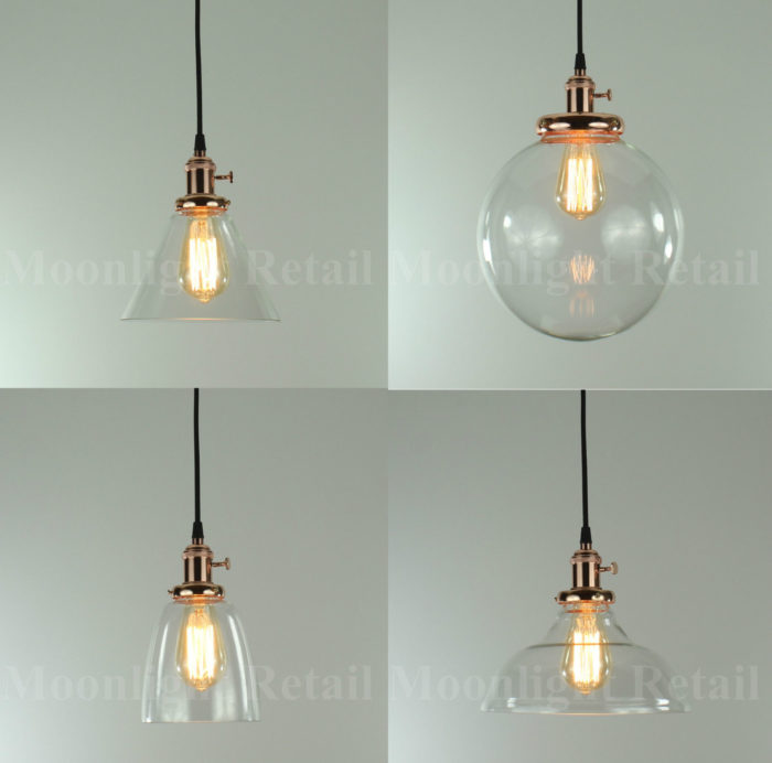 New Modern Vintage Industrial Retro Loft Ball Glass Shade Pendant Light Copper - Image 3