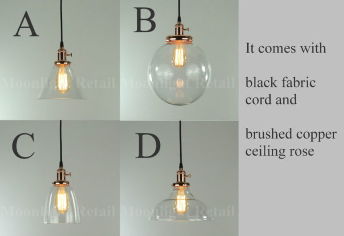 New Modern Vintage Industrial Retro Loft Ball Glass Shade Pendant Light Copper - Image 4