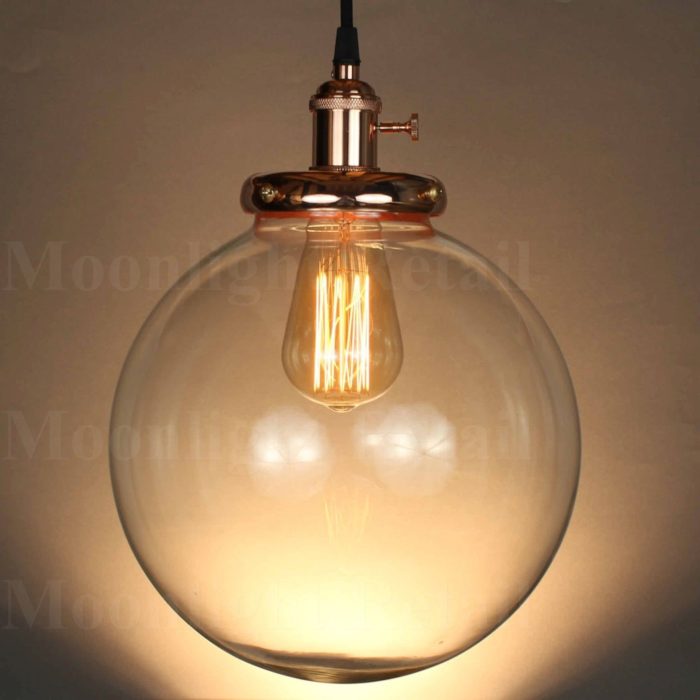 New Modern Vintage Industrial Retro Loft Ball Glass Shade Pendant Light Copper