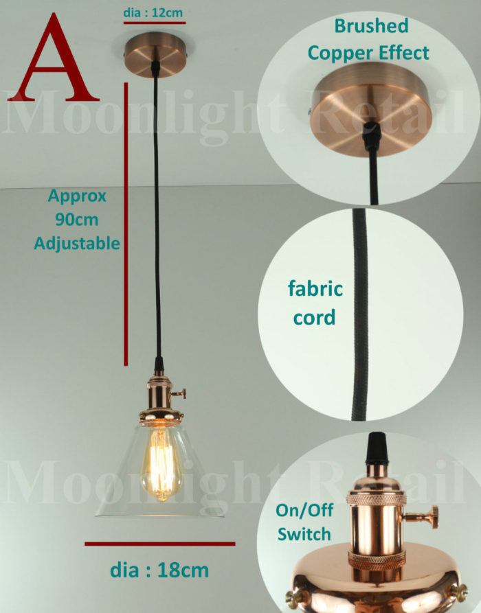 New Modern Vintage Industrial Retro Loft Ball Glass Shade Pendant Light Copper - Image 5