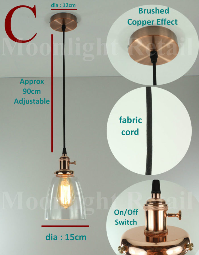 New Modern Vintage Industrial Retro Loft Ball Glass Shade Pendant Light Copper - Image 7