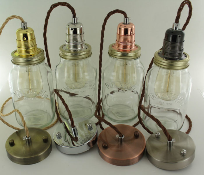 Edison Bulb Vintage Industrial Pendant Light Mason Kilner Jam Jar Rustic Lamp - Image 3