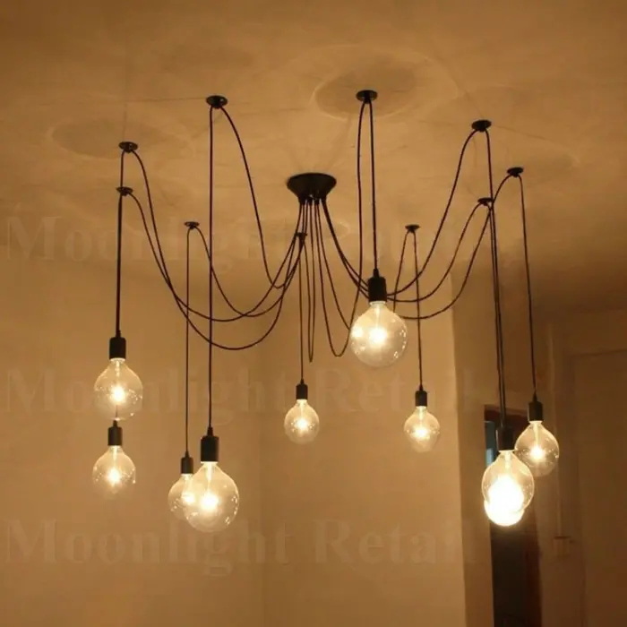 6 8 10 Fabric Cord Arm Spider Light Chandelier Suspension Ceiling Pendant Black - Image 3