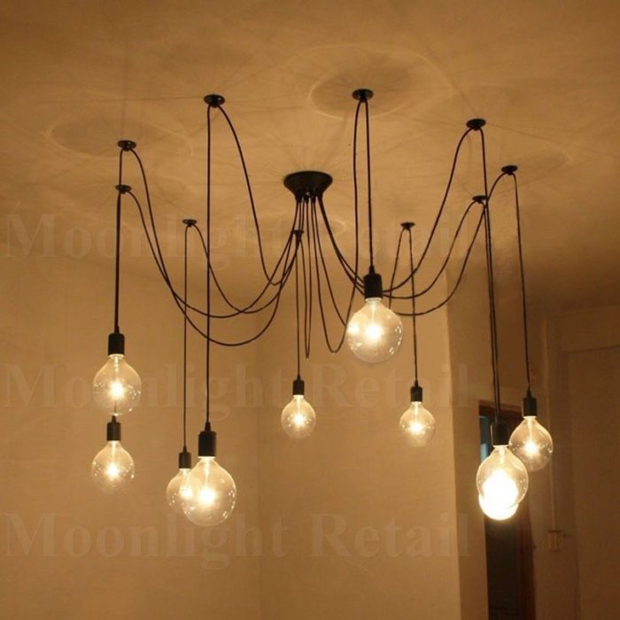 6 8 10 Fabric Cord Arm Spider Light Chandelier Suspension Ceiling Pendant Black - Image 3