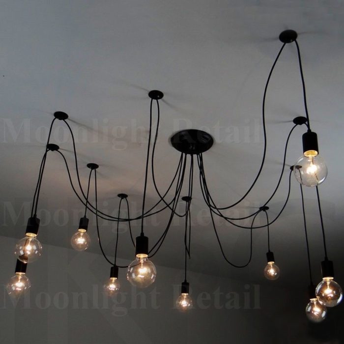 6 8 10 Fabric Cord Arm Spider Light Chandelier Suspension Ceiling Pendant Black