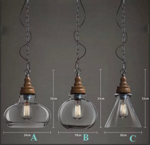 Modern Retro Scandinavian Wooden Effect Vintage Glass Pendant Lamp Ceiling Light